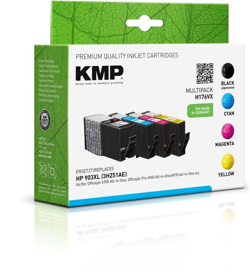 KMP Druckerpatronen H176VX schwarz, cyan, magenta, gelb kompatibel zu HP 903XL (3HZ51AE), 4er-Set