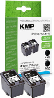 KMP Druckerpatronen H75D schwarz kompatibel zu HP 301XL (CH563EE), 2er-Set