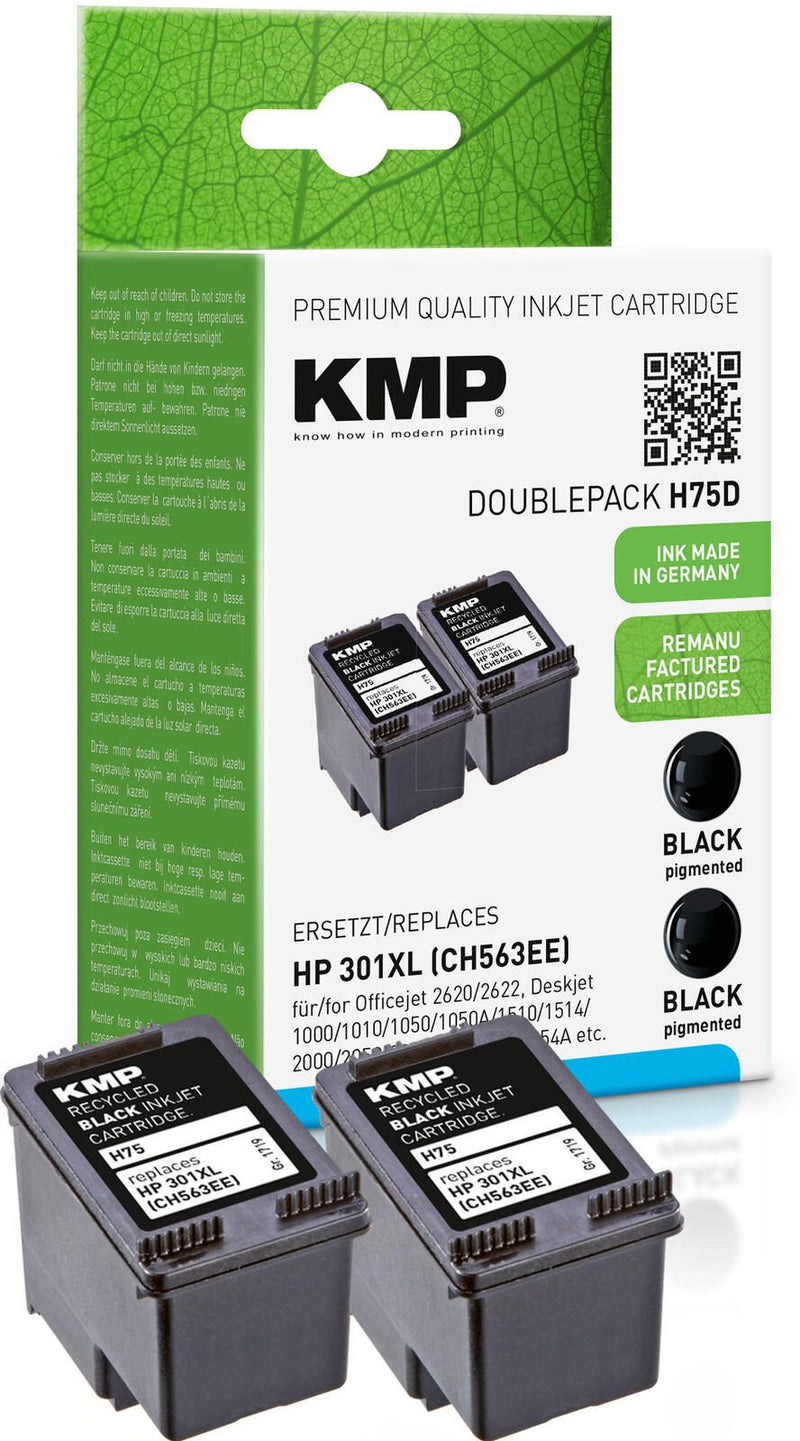 KMP Druckerpatronen H75D schwarz kompatibel zu HP 301XL (CH563EE), 2er-Set