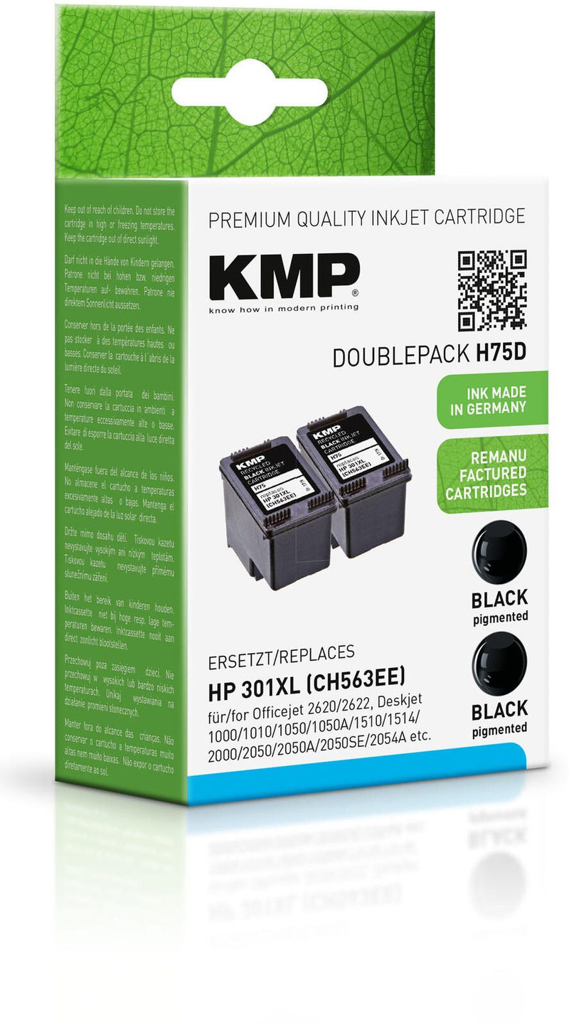 KMP Druckerpatronen H75D schwarz kompatibel zu HP 301XL (CH563EE), 2er-Set