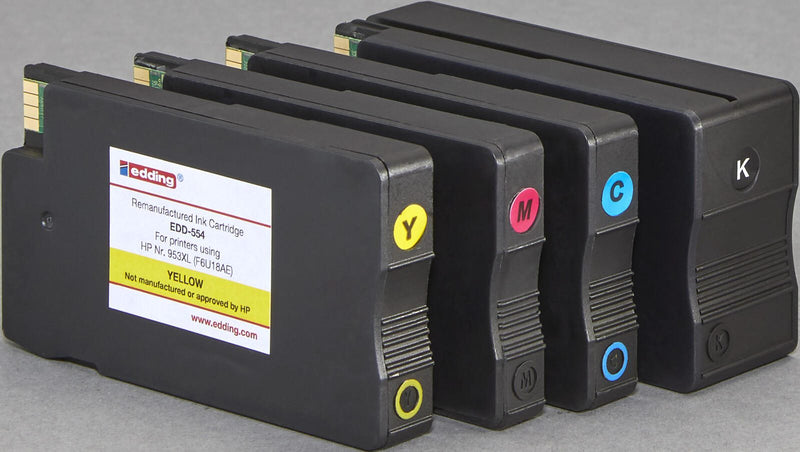 edding Druckerpatronen EDD-555 schwarz, cyan, magenta, gelb kompatibel zu HP 953XL (3HZ52AE), 4er-Set