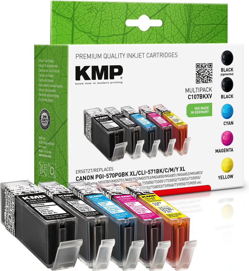 KMP Druckerpatronen C107BKXV 2x schwarz, 1x cyan, 1x magenta, 1x gelb kompatibel zu Canon PGI-570XL PGBK, CLI-571XL BK/C