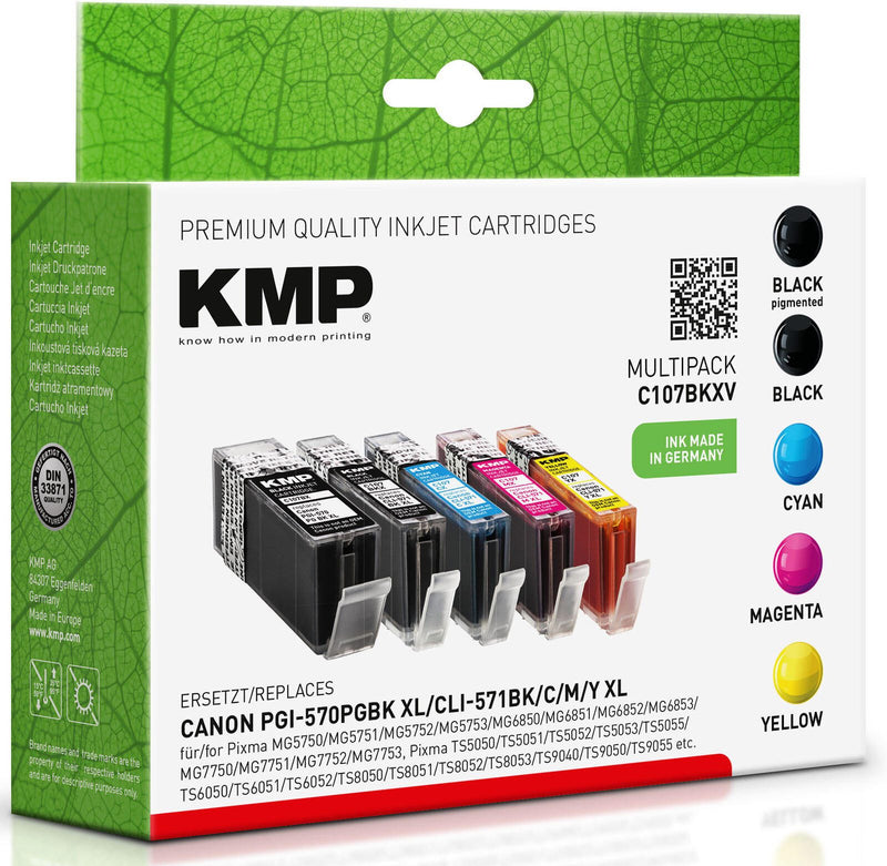 KMP Druckerpatronen C107BKXV 2x schwarz, 1x cyan, 1x magenta, 1x gelb kompatibel zu Canon PGI-570XL PGBK, CLI-571XL BK/C