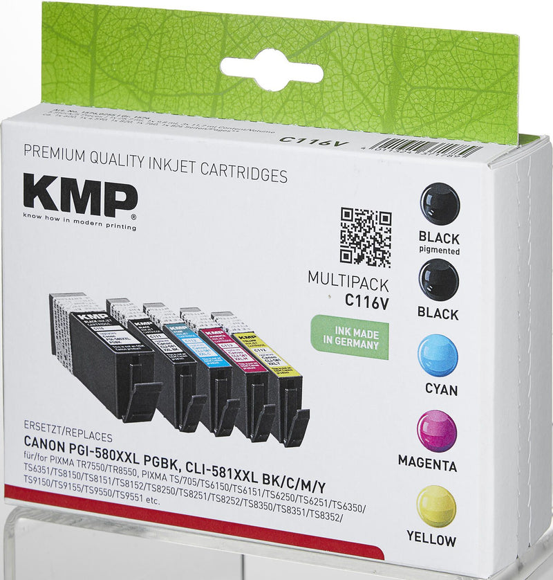 KMP Druckerpatronen C116V 2x schwarz, 1x cyan, 1x magenta, 1x gelb kompatibel zu Canon PGI-580XXL PGBK, CLI 581XXL BK/C/