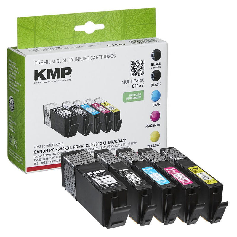 KMP Druckerpatronen C116V 2x schwarz, 1x cyan, 1x magenta, 1x gelb kompatibel zu Canon PGI-580XXL PGBK, CLI 581XXL BK/C/