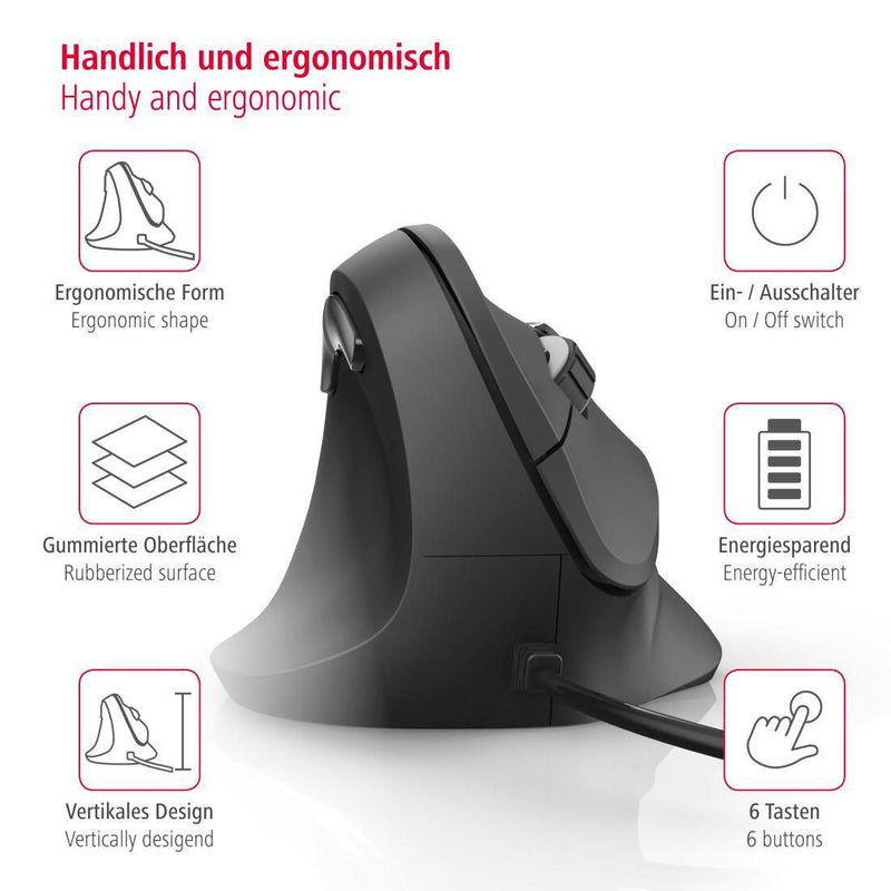 Hama EMC-500L Maus ergonomisch kabelgebunden schwarz