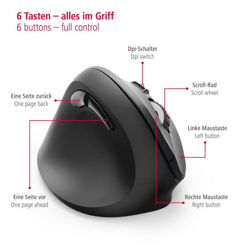 Hama EMW-500L Maus ergonomisch kabellos schwarz