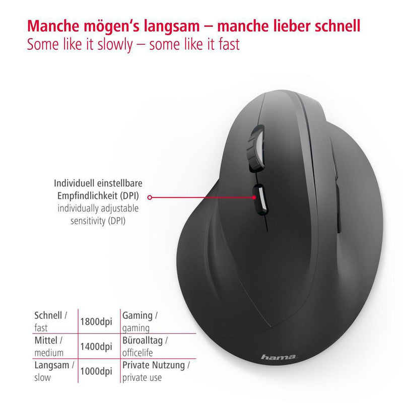 Hama EMW-500L Maus ergonomisch kabellos schwarz