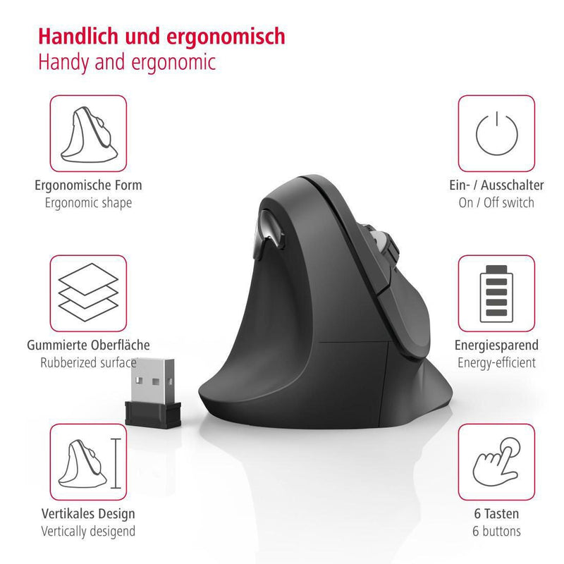 Hama EMW-500L Maus ergonomisch kabellos schwarz