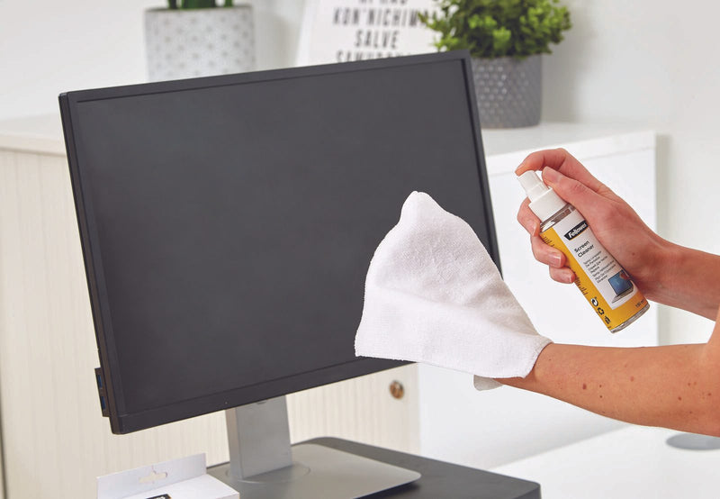 Fellowes Reinigungs-Set 120 ml Bildschirmreiniger, 150 ml Schaumreiniger, Mikrofasertuch, Tastatur-Reinigungswerkzeug