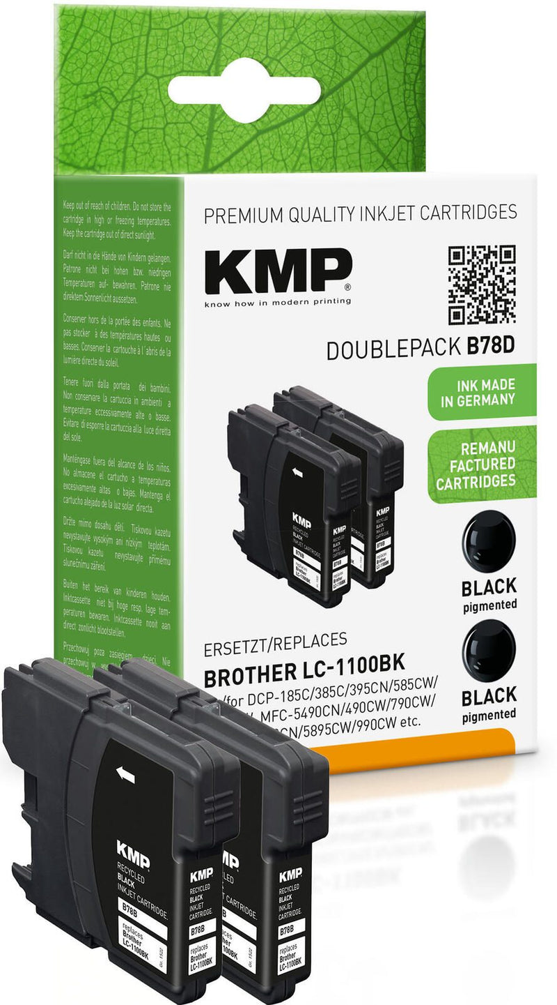 KMP Druckerpatronen B78D schwarz kompatibel zu brother LC-1100BK, 2er-Set
