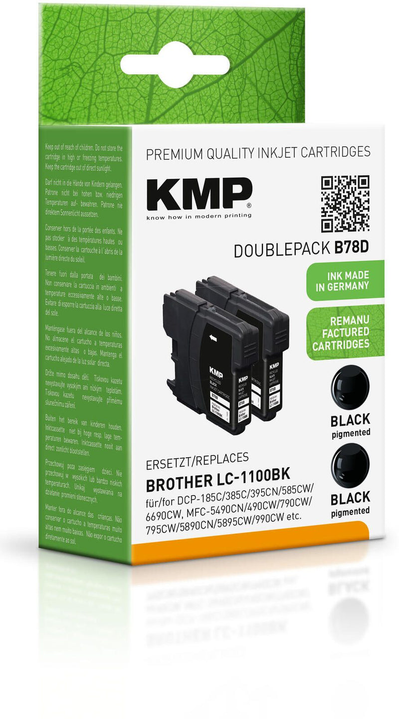 KMP Druckerpatronen B78D schwarz kompatibel zu brother LC-1100BK, 2er-Set