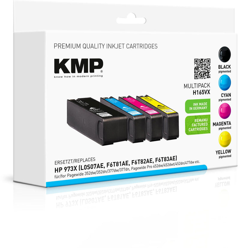 KMP Druckerpatronen H165VX schwarz, cyan, magenta, gelb kompatibel zu HP 973X (L0S07AE, F6T81AE, F6T82AE, F6T83AE), 4er-
