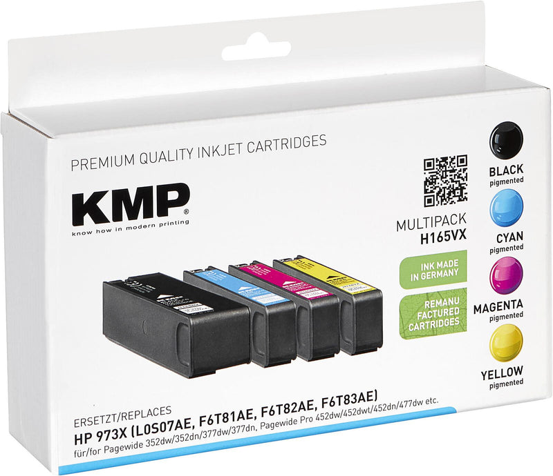 KMP Druckerpatronen H165VX schwarz, cyan, magenta, gelb kompatibel zu HP 973X (L0S07AE, F6T81AE, F6T82AE, F6T83AE), 4er-