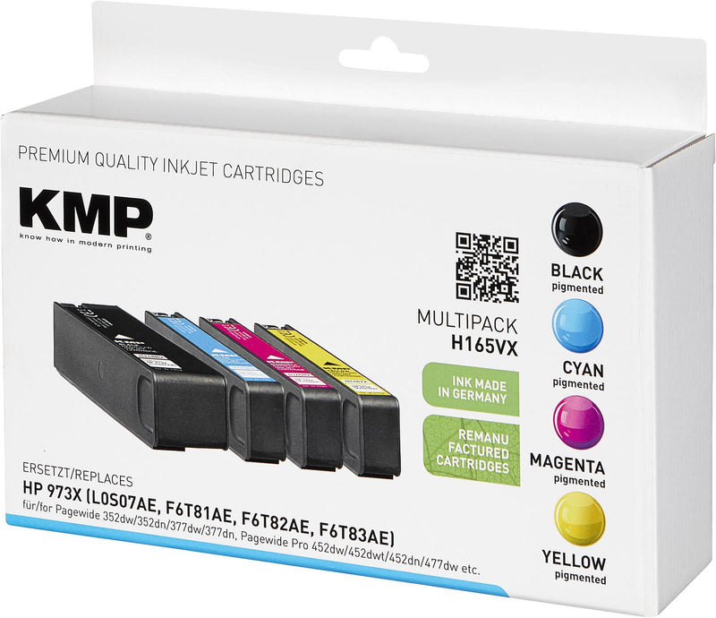KMP Druckerpatronen H165VX schwarz, cyan, magenta, gelb kompatibel zu HP 973X (L0S07AE, F6T81AE, F6T82AE, F6T83AE), 4er-