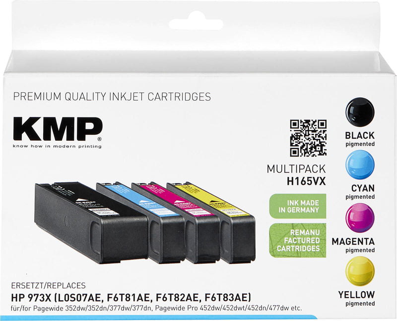 KMP Druckerpatronen H165VX schwarz, cyan, magenta, gelb kompatibel zu HP 973X (L0S07AE, F6T81AE, F6T82AE, F6T83AE), 4er-