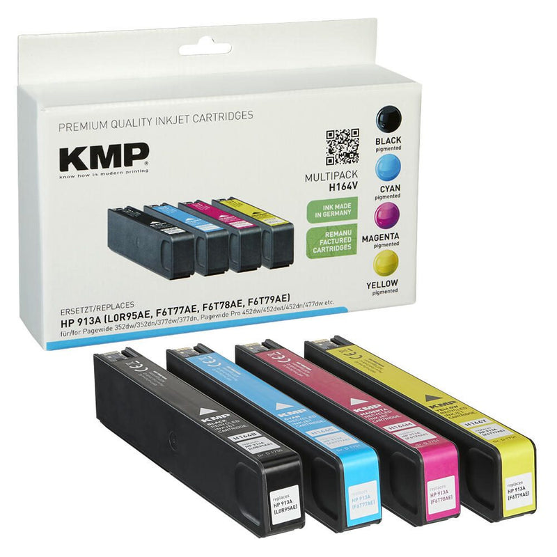 KMP Druckerpatronen H164V schwarz, cyan, magenta, gelb kompatibel zu HP 913A (L0R95AE, F6T77AE, F6T78AE, F6T79AE), 4er-S
