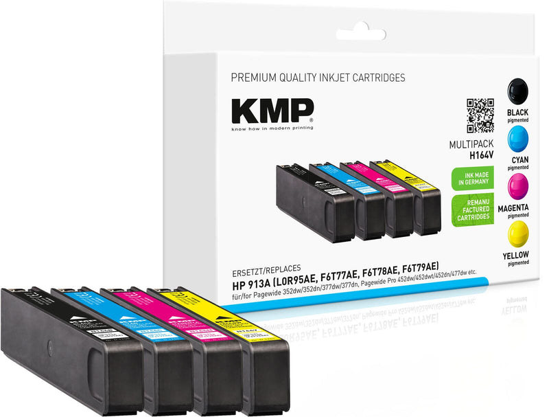 KMP Druckerpatronen H164V schwarz, cyan, magenta, gelb kompatibel zu HP 913A (L0R95AE, F6T77AE, F6T78AE, F6T79AE), 4er-S