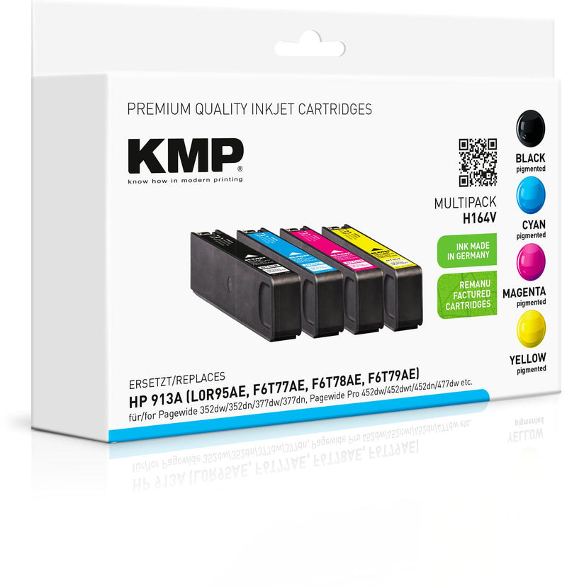 KMP Druckerpatronen H164V schwarz, cyan, magenta, gelb kompatibel zu HP 913A (L0R95AE, F6T77AE, F6T78AE, F6T79AE), 4er-S