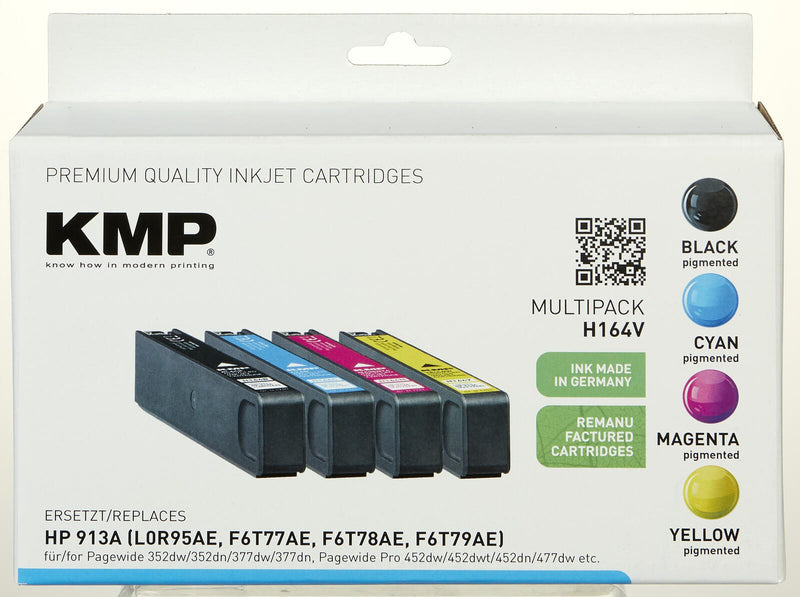 KMP Druckerpatronen H164V schwarz, cyan, magenta, gelb kompatibel zu HP 913A (L0R95AE, F6T77AE, F6T78AE, F6T79AE), 4er-S