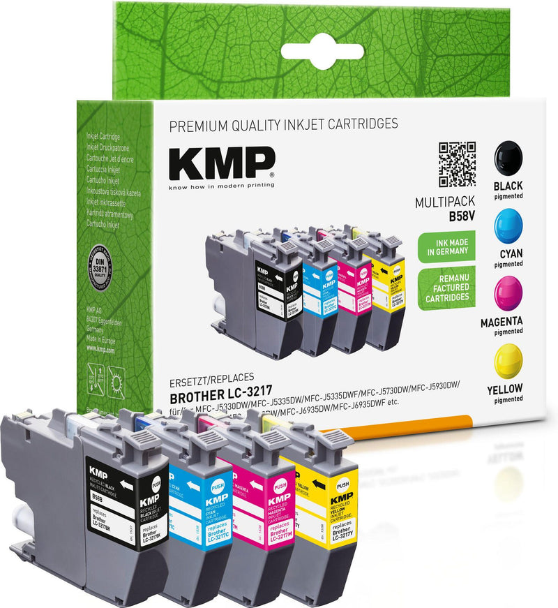 KMP Druckerpatronen B58V schwarz, cyan, magenta, gelb kompatibel zu brother LC-3217VALDR, 4er-Set