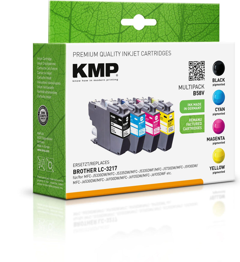 KMP Druckerpatronen B58V schwarz, cyan, magenta, gelb kompatibel zu brother LC-3217VALDR, 4er-Set