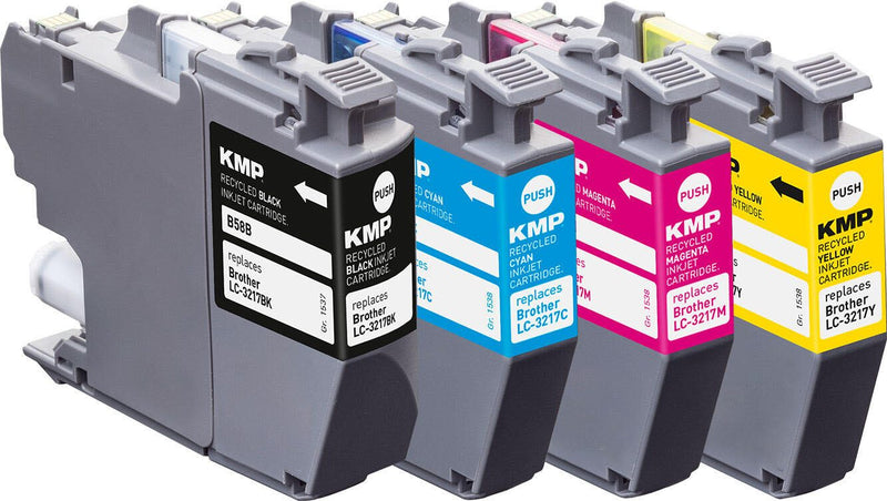 KMP Druckerpatronen B58V schwarz, cyan, magenta, gelb kompatibel zu brother LC-3217VALDR, 4er-Set