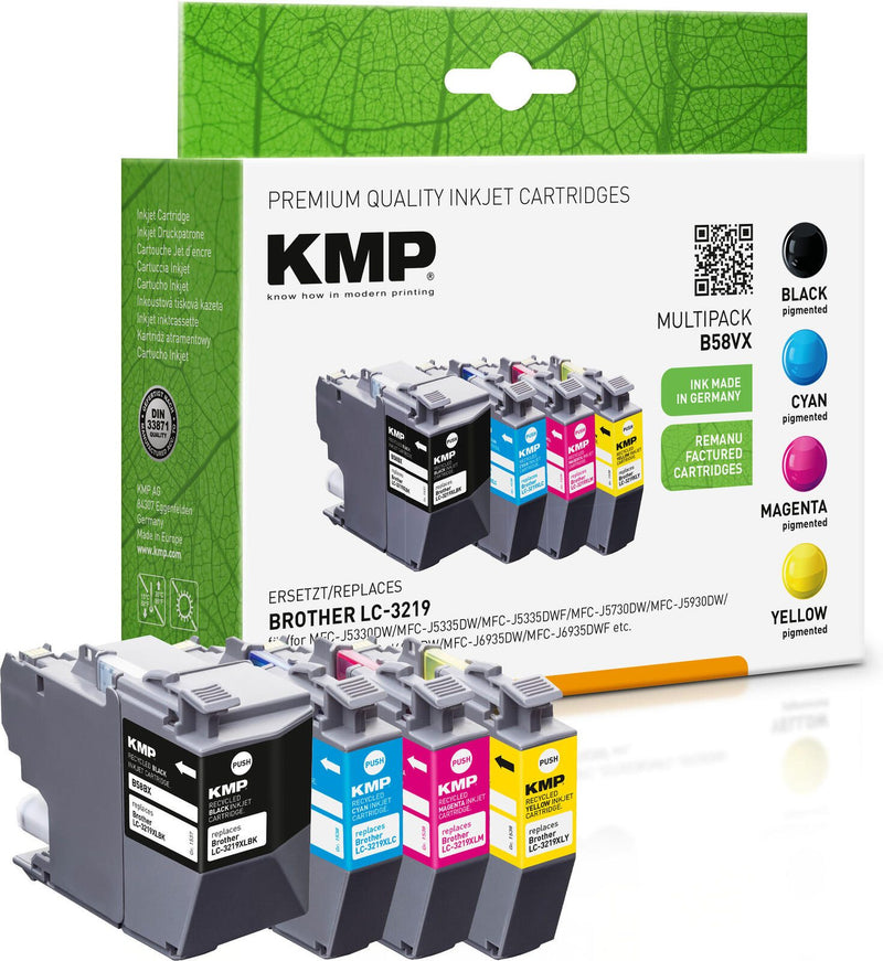 KMP Druckerpatronen B58VX schwarz, cyan, magenta, gelb kompatibel zu brother LC-3219VALDR, 4er-Set