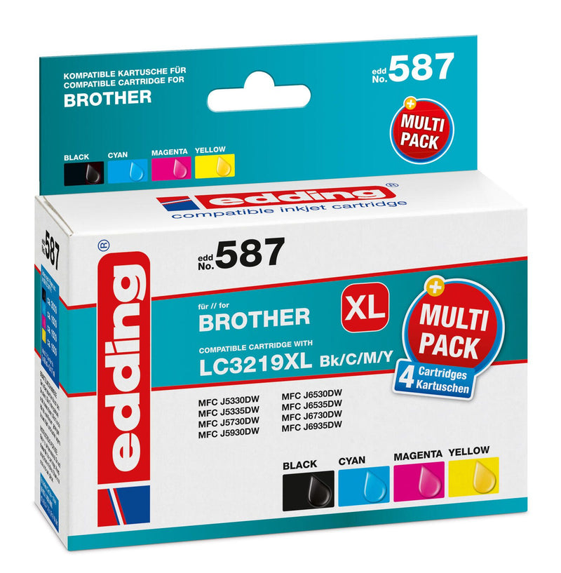edding Druckerpatronen EDD-587 schwarz, cyan, magenta, gelb kompatibel zu brother LC-3219XLBK/C/M/Y, 4er-Set