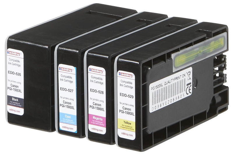 edding Druckerpatronen EDD-530 schwarz, cyan, magenta, gelb kompatibel zu Canon PGI-1500 XL BK/C/M/Y, 4er-Set