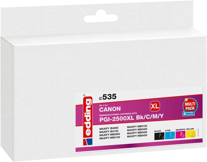 edding Druckerpatronen EDD-535 schwarz, cyan, magenta, gelb kompatibel zu Canon PGI-2500 XL BK/C/M/Y, 4er-Set