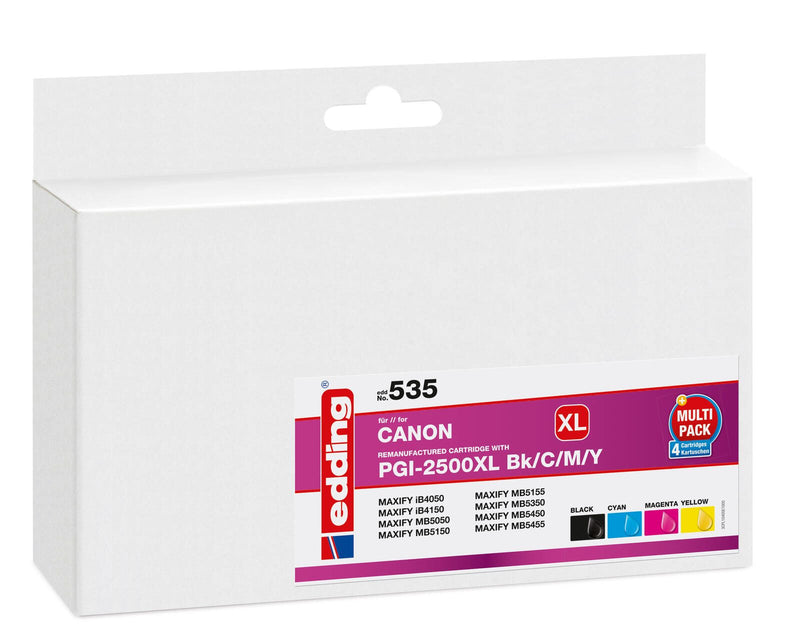 edding Druckerpatronen EDD-535 schwarz, cyan, magenta, gelb kompatibel zu Canon PGI-2500 XL BK/C/M/Y, 4er-Set