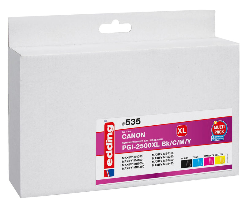 edding Druckerpatronen EDD-535 schwarz, cyan, magenta, gelb kompatibel zu Canon PGI-2500 XL BK/C/M/Y, 4er-Set