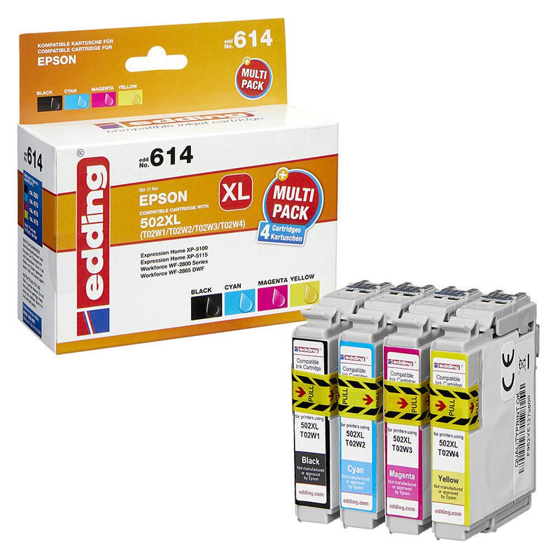 edding Druckerpatronen EDD-614 schwarz, cyan, magenta, gelb kompatibel zu EPSON 502XL/T02W64, 4er-Set