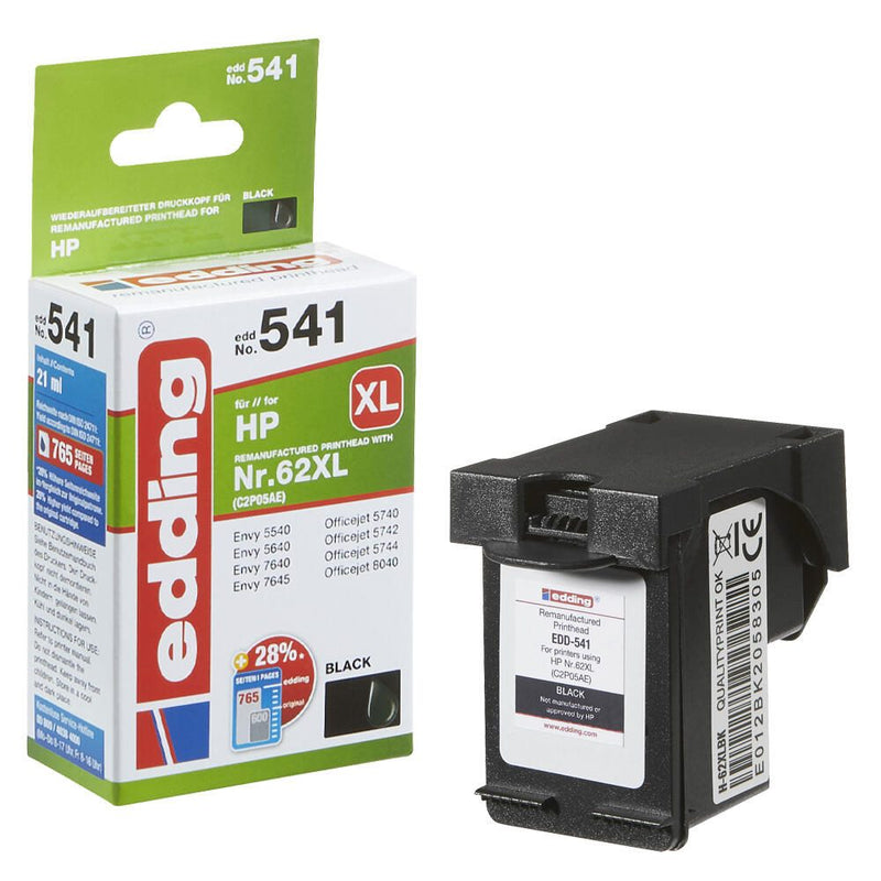 edding Druckerpatrone EDD-541 schwarz kompatibel zu HP 62XL (C2P05AE)