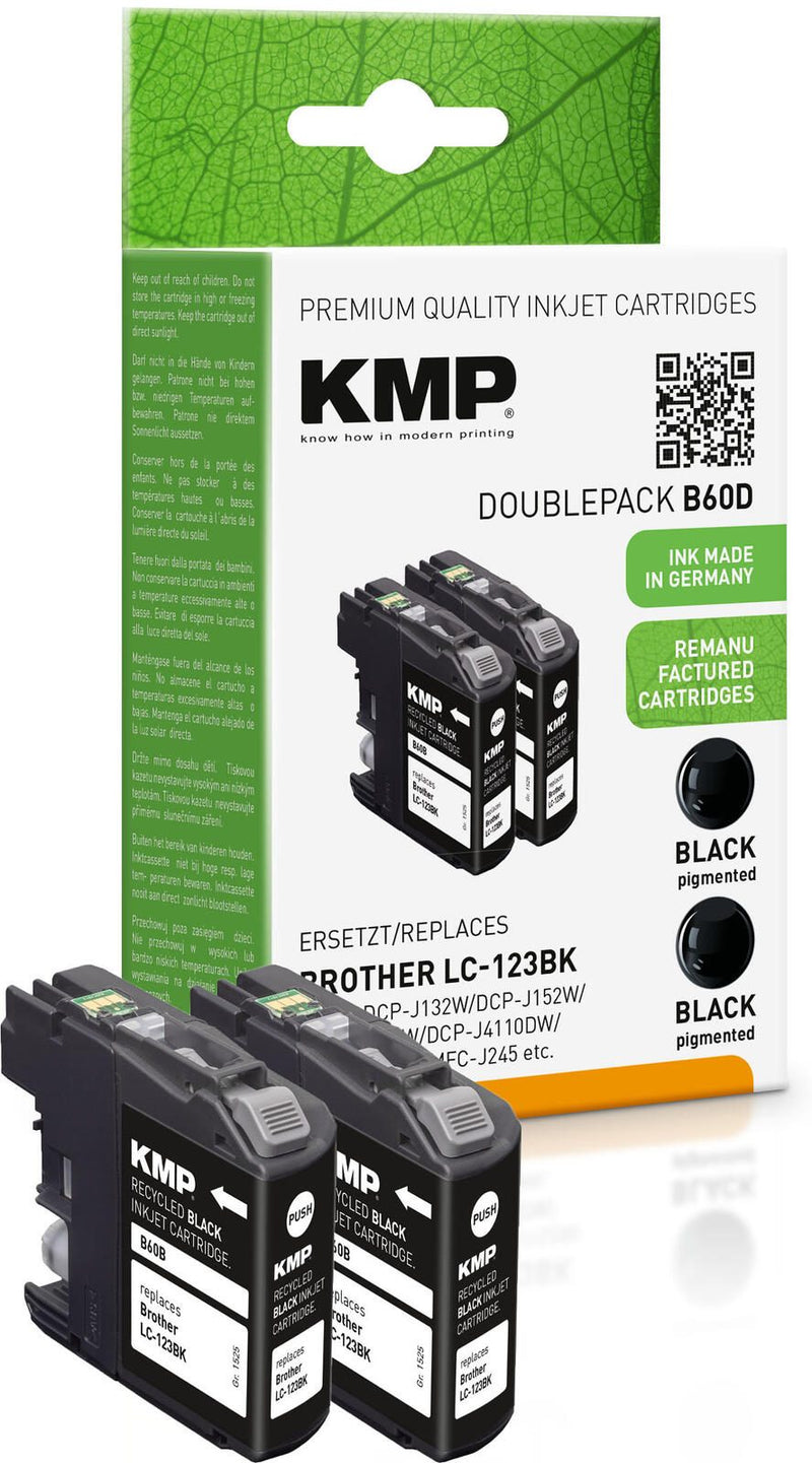 KMP Druckerpatronen B60D schwarz kompatibel zu brother LC-123BK, 2er-Set