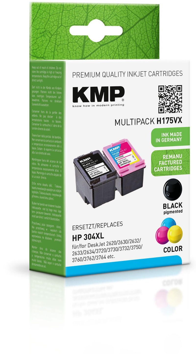 KMP Druckerpatronen H175VX schwarz pigmentiert, color kompatibel zu HP 304XL (N9K08AE/N9K07AE), 2er-Set