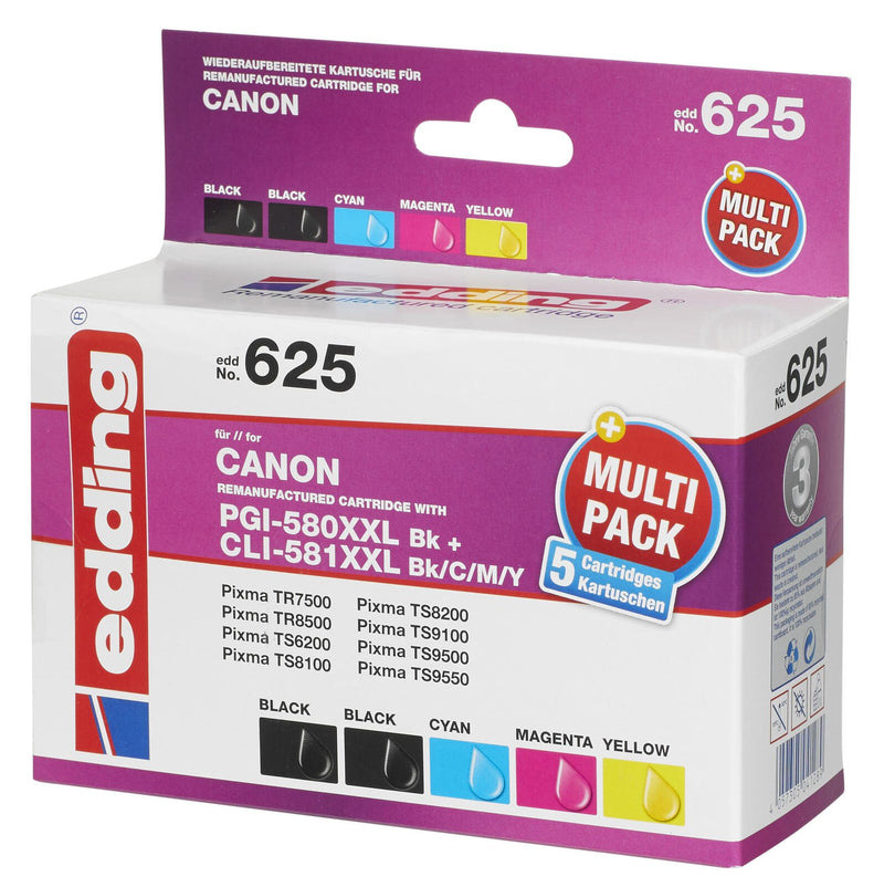 edding Druckerpatronen EDD-625 2x schwarz, cyan, magenta, gelb kompatibel zu Canon PGI-580XXL BK, CLI-581XXL BK/C/M/Y, 5
