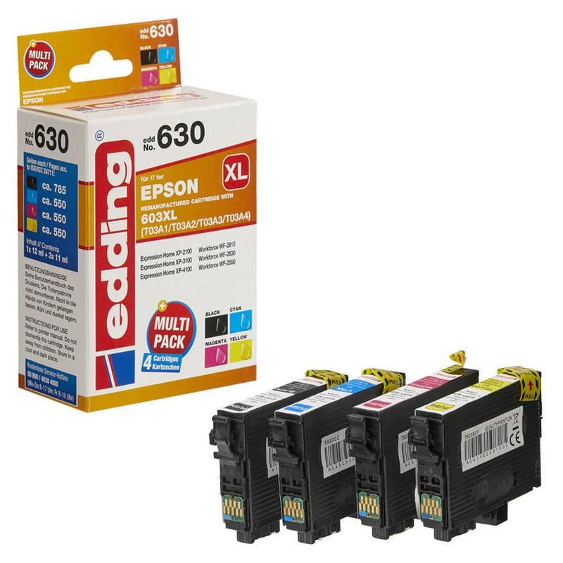 edding Druckerpatronen EDD-630 schwarz, cyan, magenta, gelb kompatibel zu EPSON 603XL Bk/C/M/Y , 4er-Set
