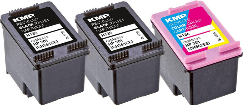 KMP Druckerpatronen H136V schwarz, color kompatibel zu HP 301 (E5Y87EE), 3er-Set