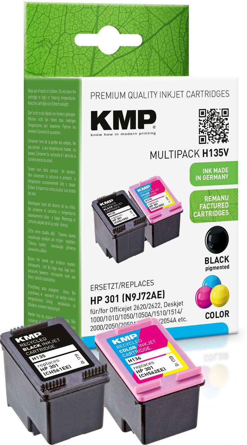KMP Druckerpatronen H135V schwarz, color kompatibel zu HP 301 (N9J72AE), 2er-Set