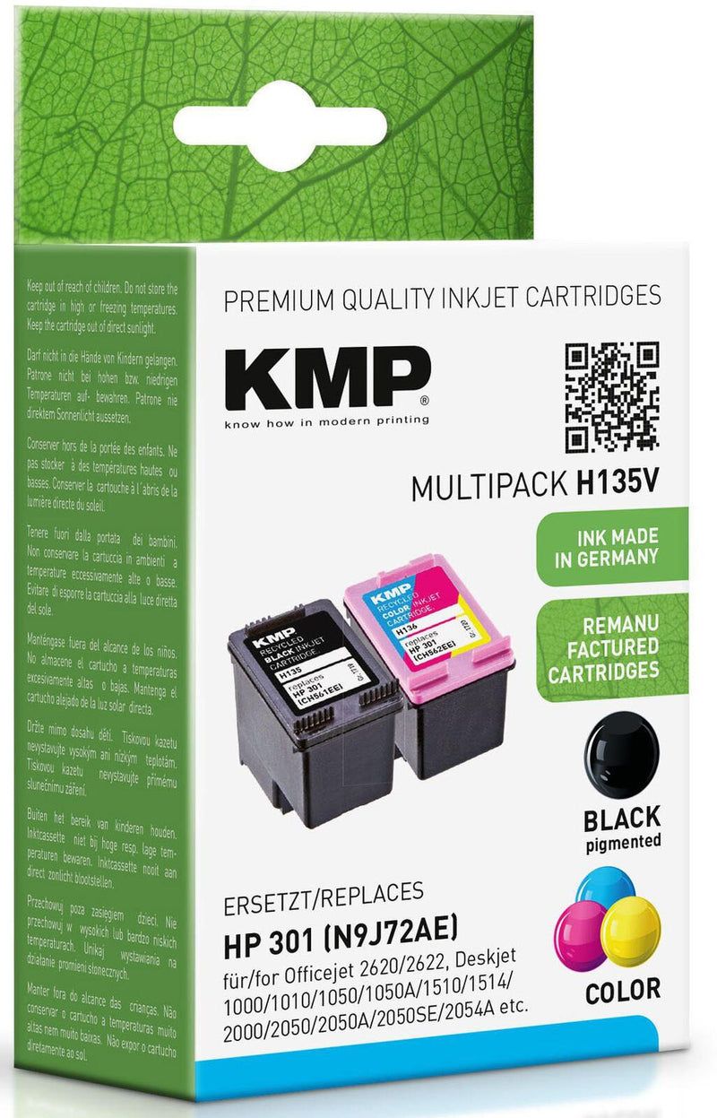 KMP Druckerpatronen H135V schwarz, color kompatibel zu HP 301 (N9J72AE), 2er-Set