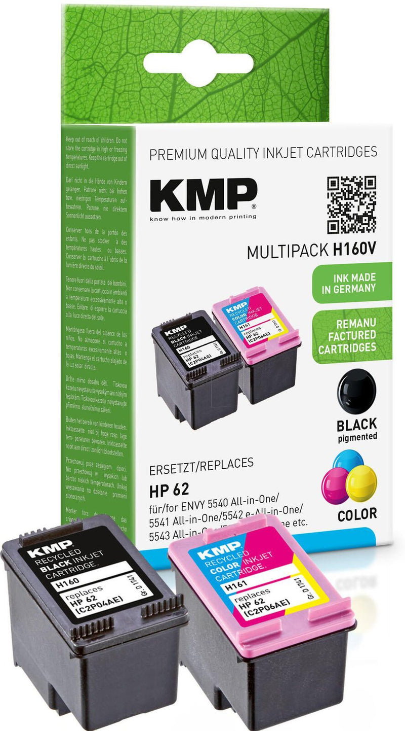 KMP Druckerpatronen H160V schwarz, color kompatibel zu HP 62 (N9J71AE), 2er-Set