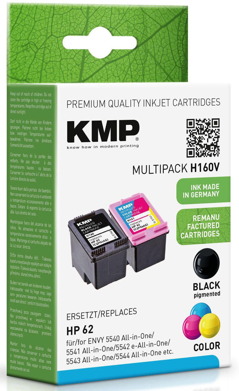 KMP Druckerpatronen H160V schwarz, color kompatibel zu HP 62 (N9J71AE), 2er-Set