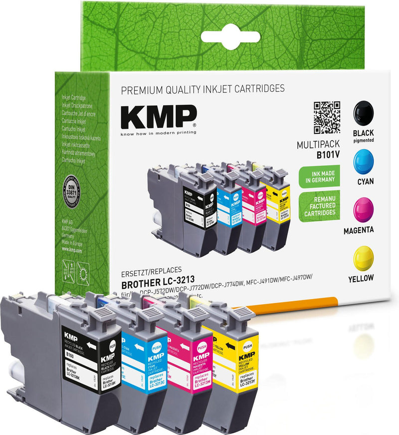 KMP Druckerpatronen B101V schwarz, cyan, magenta, gelb kompatibel zu brother LC-3213VAL, 4er-Set