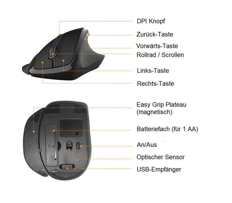 ergoleben EL0007 Maus ergonomisch kabellos schwarz