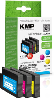 KMP Druckerpatronen H166CMYX cyan, magenta, gelb kompatibel zu HP 953XL (F6U16AE/F6U17AE/F6U18AE), 3er-Set