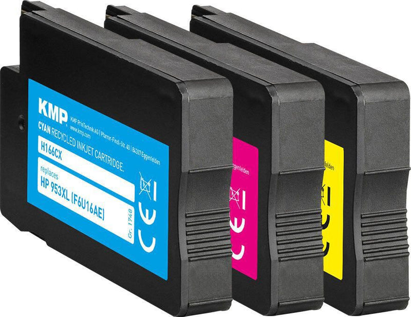 KMP Druckerpatronen H166CMYX cyan, magenta, gelb kompatibel zu HP 953XL (F6U16AE/F6U17AE/F6U18AE), 3er-Set