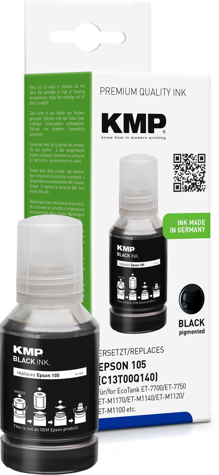 KMP Tintenflasche schwarz kompatibel zu EPSON 105 (T00Q1)