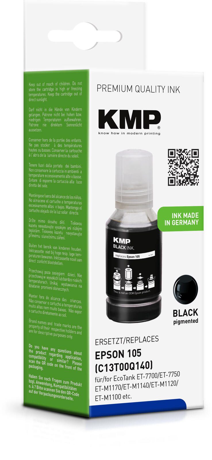 KMP Tintenflasche schwarz kompatibel zu EPSON 105 (T00Q1)